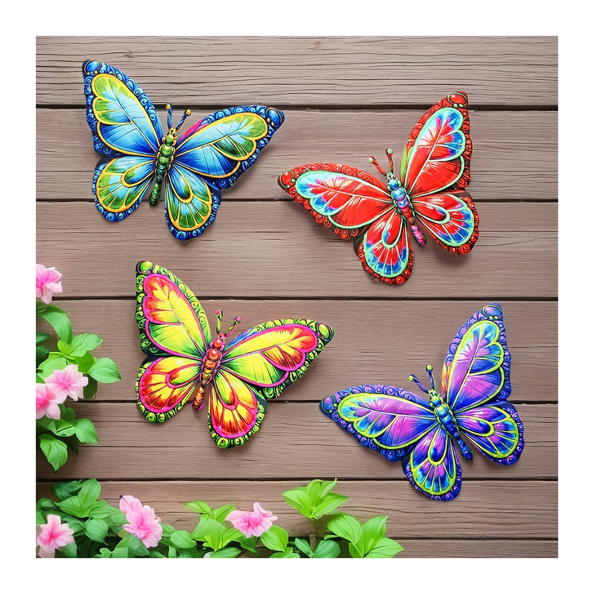 Bunter Metall Schmetterling als Wanddekoration und Hängendes Ornament für Garten und Haus in Lila und Mehrfarbig - Bild 1