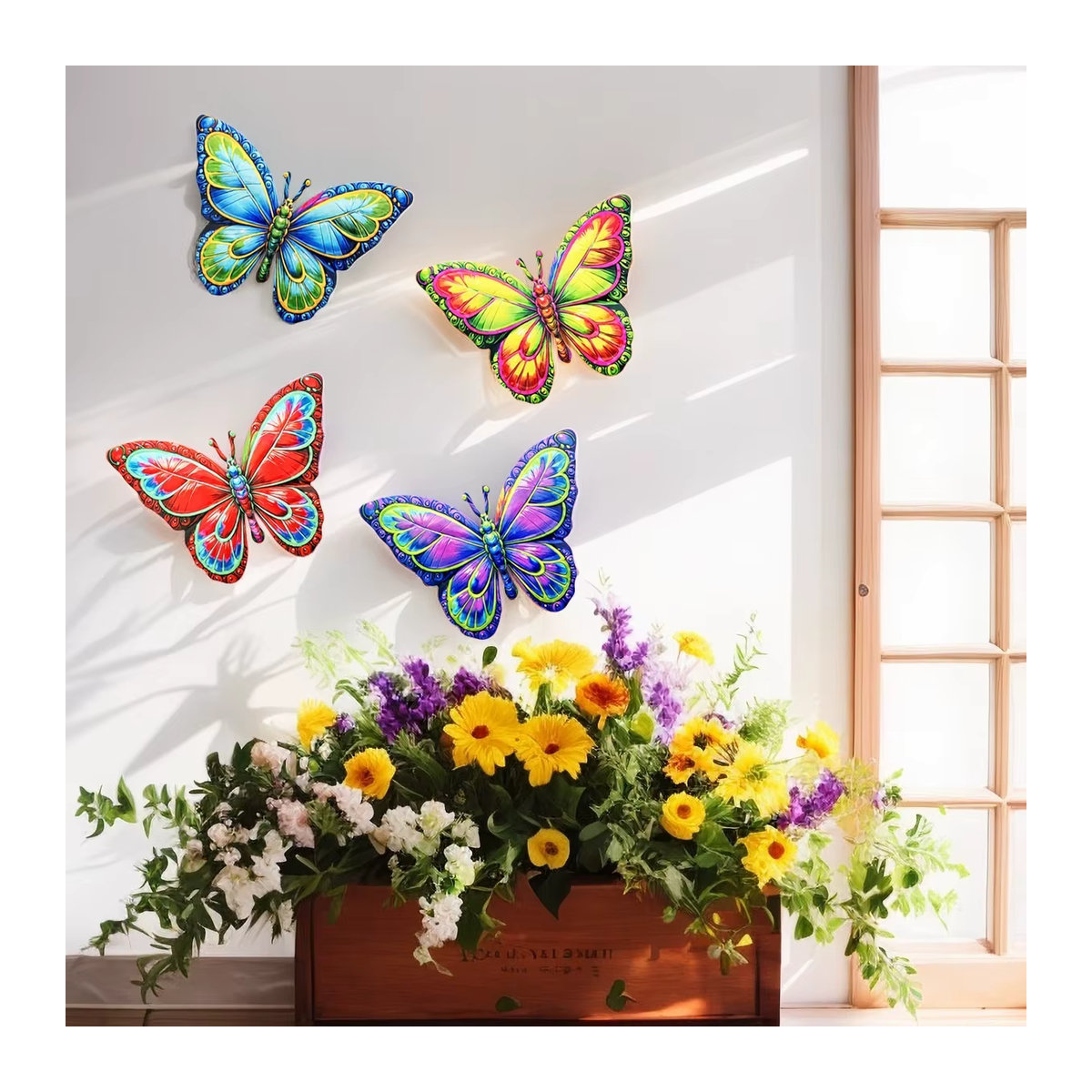 Bunter Metall Schmetterling als Wanddekoration und Hängendes Ornament für Garten und Haus in Lila und Mehrfarbig - Bild 2