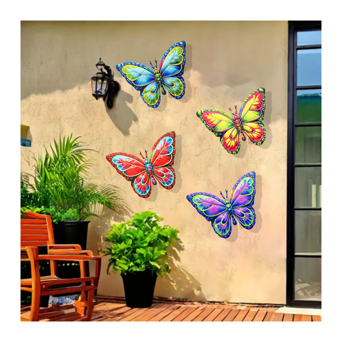 Bunter Metall Schmetterling als Wanddekoration und Hängendes Ornament für Garten und Haus in Lila und Mehrfarbig - Bild 3