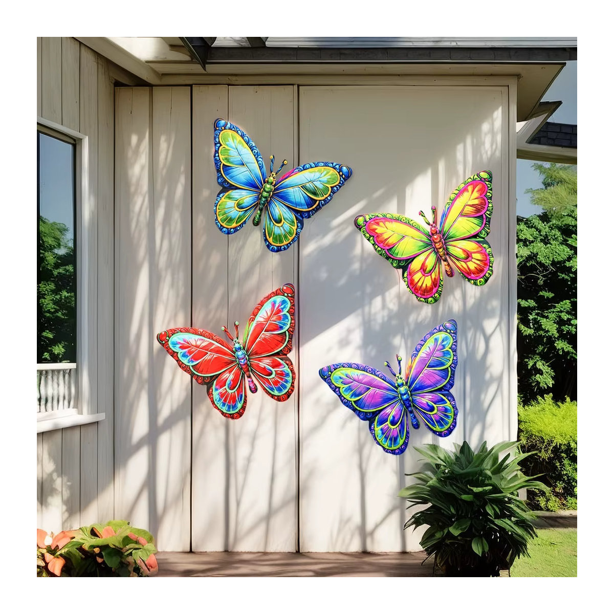 Bunter Metall Schmetterling als Wanddekoration und Hängendes Ornament für Garten und Haus in Lila und Mehrfarbig - Bild 4