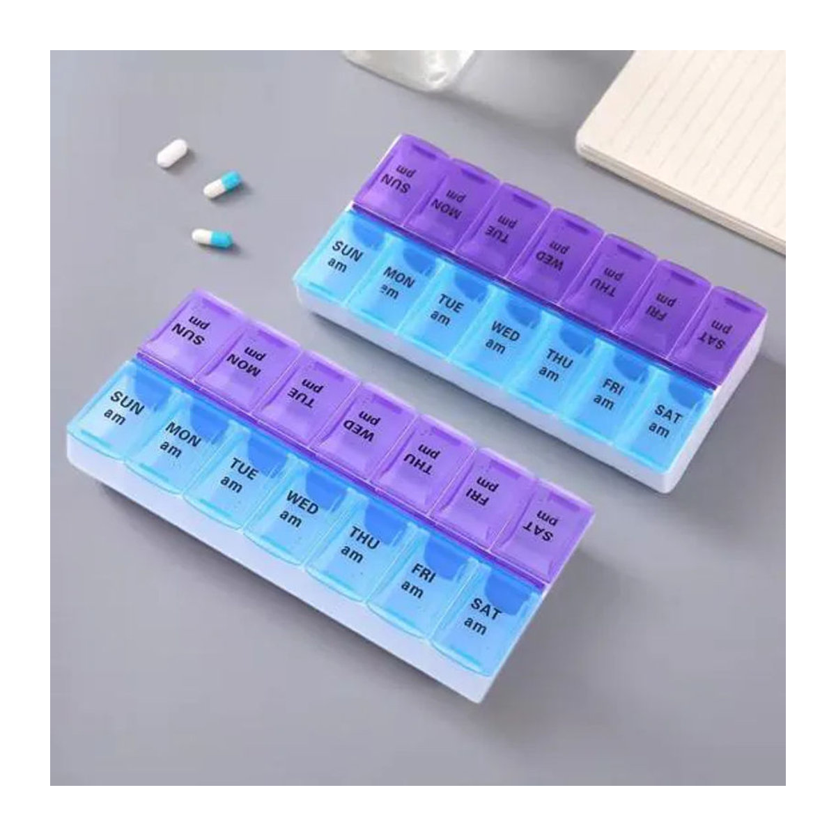 Bunter Pillen-Organizer für 7 Tage mit 14 Fächtern für die zweimal tägliche Einnahme im minimalistischen Design - Bild 2