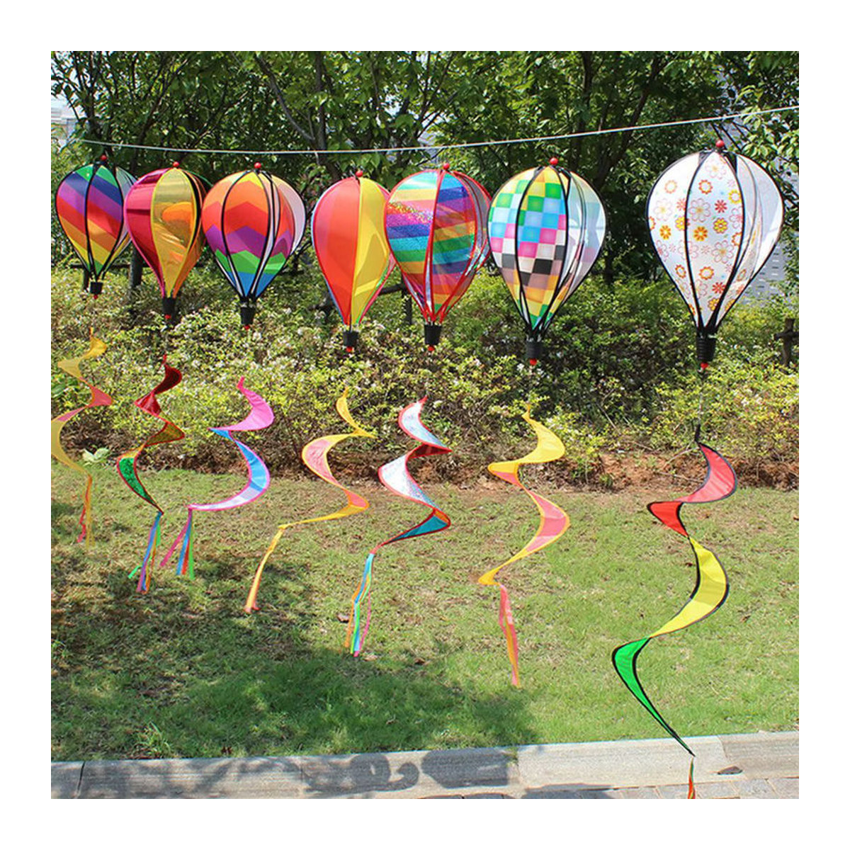 Bunter Regenbogen Heißluftballon Wind Spinner als Gartenwindrad und Deko für Kinder und Rasen, Höhe: 110 cm - Bild 2