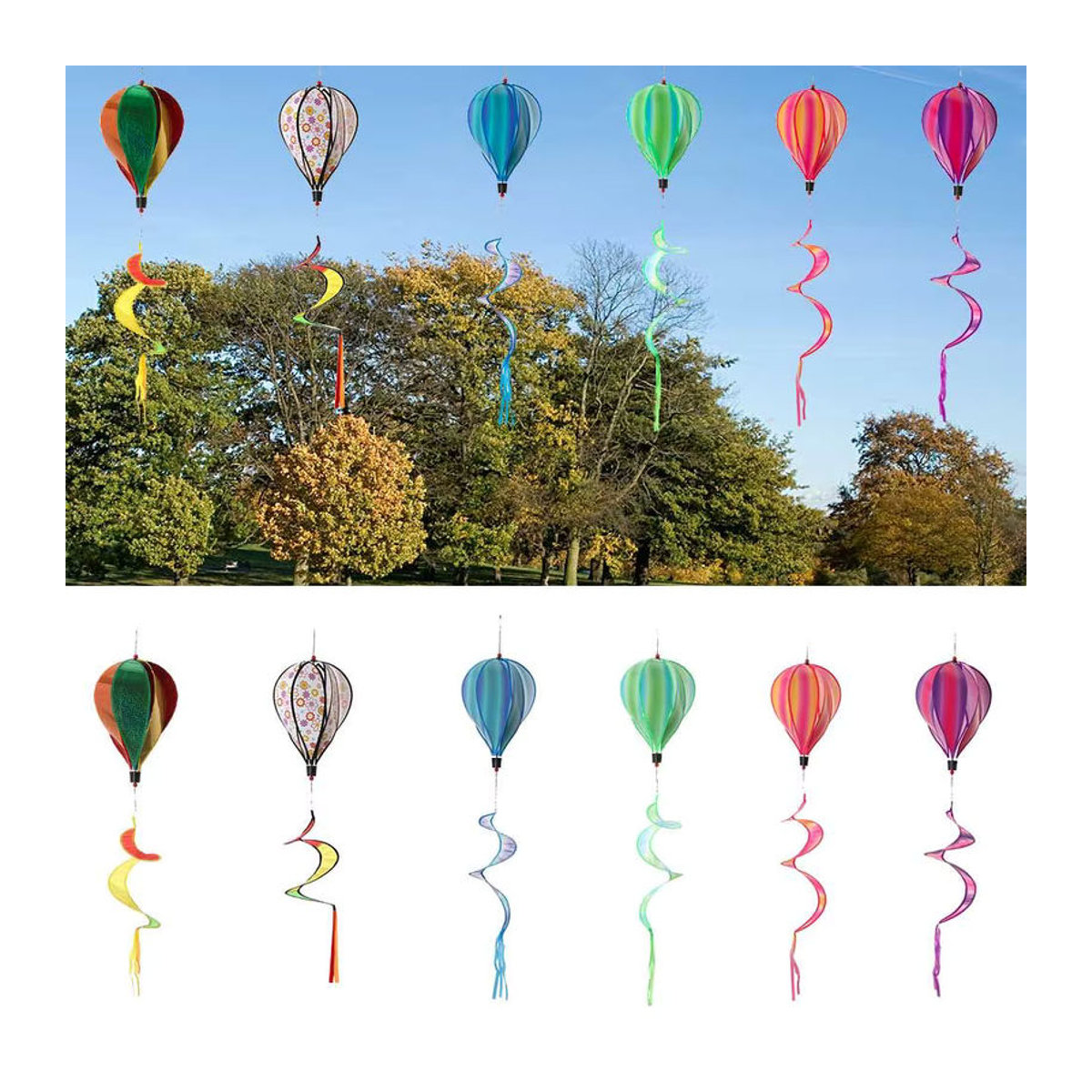 Bunter Regenbogen Heißluftballon Wind Spinner als Gartenwindrad und Deko für Kinder und Rasen, Höhe: 110 cm - Bild 3