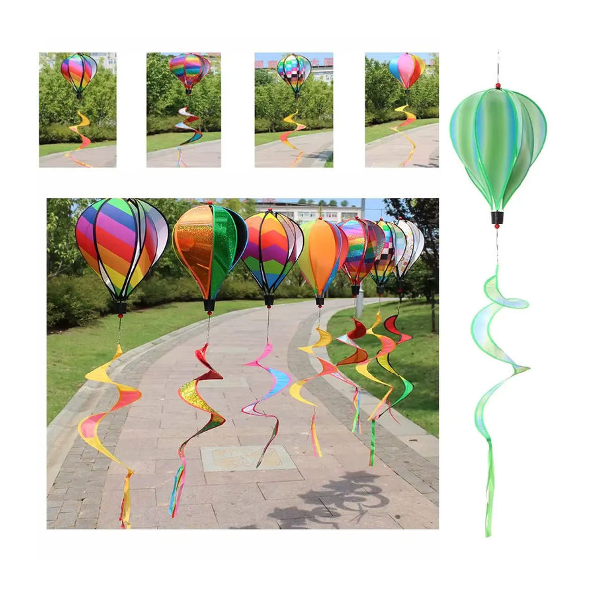 Bunter Regenbogen Heißluftballon Wind Spinner als Gartenwindrad und Deko für Kinder und Rasen, Höhe: 110 cm - Bild 6