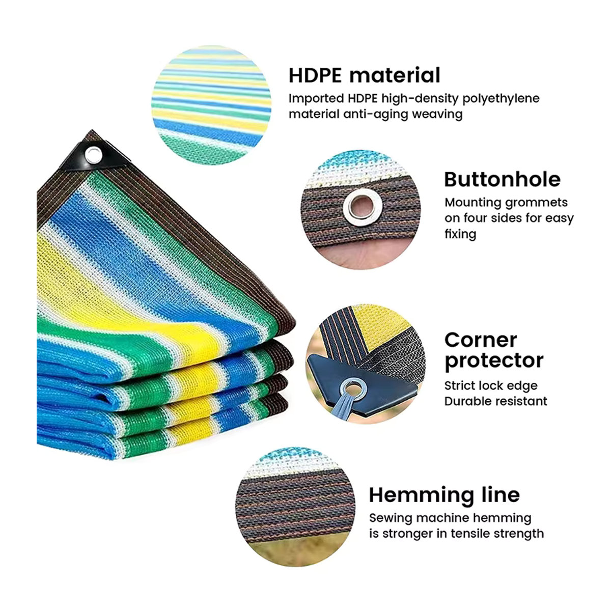 Bunter Terrassen-Sonnenschutz aus HDPE-Stoff mit UV-Schutz und verstärkten Kantentüllen als Sonnenschutznetz für Pflanzen und Blumen - Bild 3