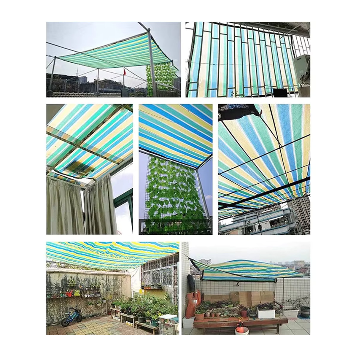 Bunter Terrassen-Sonnenschutz aus HDPE-Stoff mit UV-Schutz und verstärkten Kantentüllen als Sonnenschutznetz für Pflanzen und Blumen - Bild 5