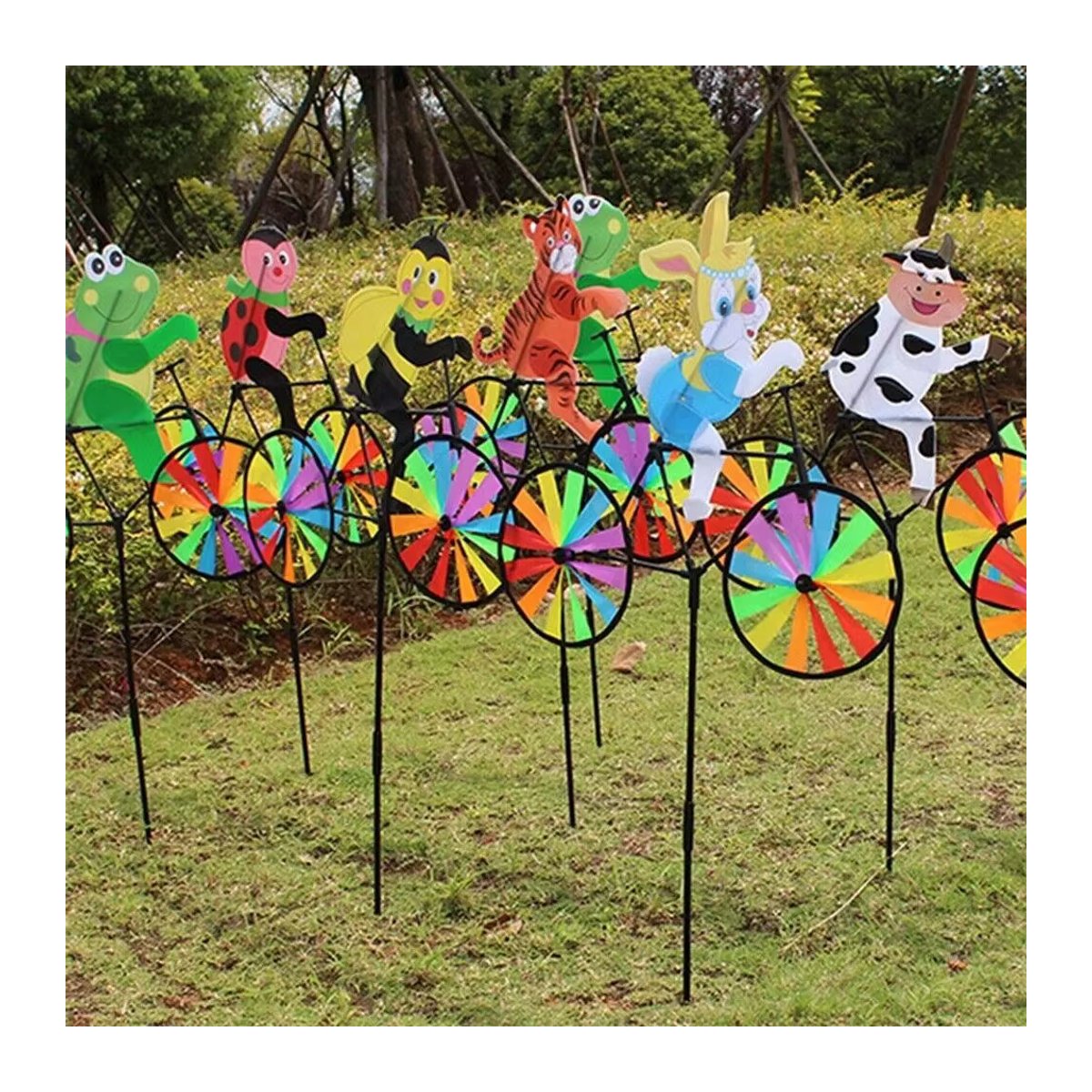 Bunter Tier-Fahrrad Windspinner als Gartenwindmühle für den Außenbereich und Rasen zur Dekoration - Bild 3