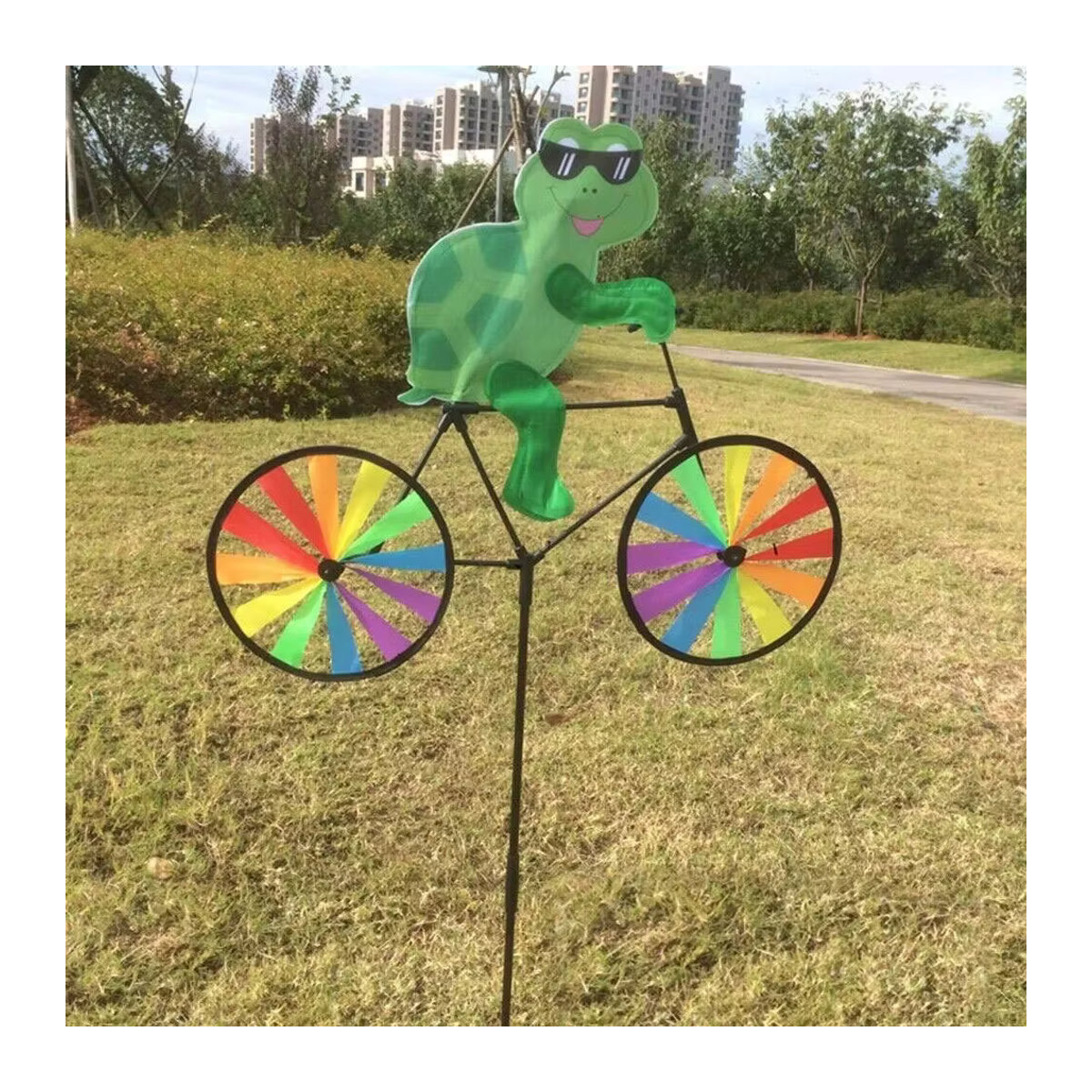 Bunter Tier-Fahrrad Windspinner als Gartenwindmühle für den Außenbereich und Rasen zur Dekoration - Bild 4
