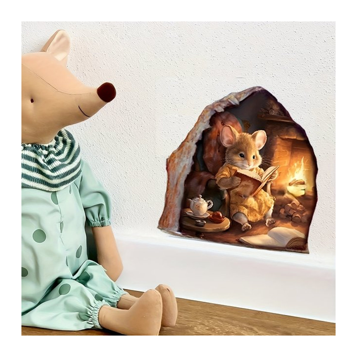 Bunter Wandaufkleber mit Bücherwurm-Maus und Mini-Bücherregal aus Kunststoff für Kinder, abnehmbare PVC-Tapete für Zimmer und Türen - Bild 1