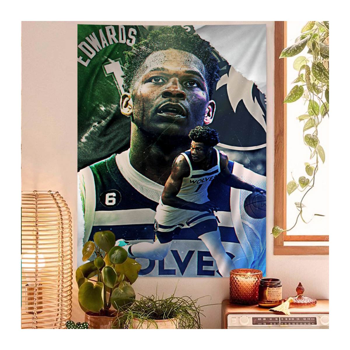 Bunter Wandteppich Anthony Edwards Basketball Mandala Bohemian Wandbehang von Potdemiel, mehrfarbig, B/H: 70 x 70 cm - Bild 1