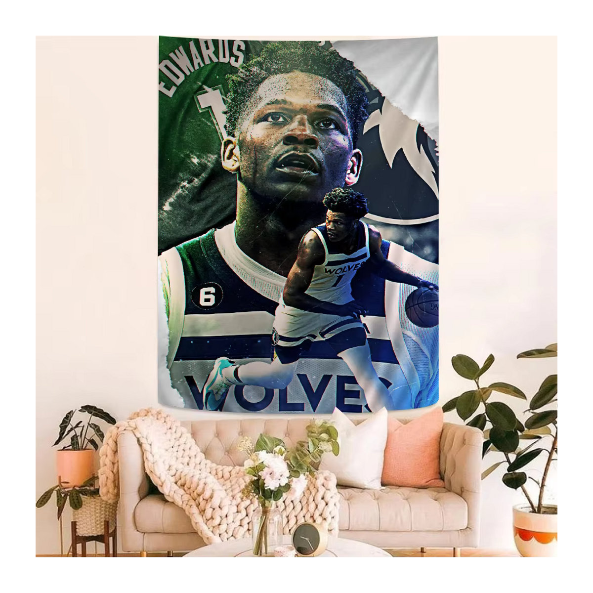 Bunter Wandteppich Anthony Edwards Basketball Mandala Bohemian Wandbehang von Potdemiel, mehrfarbig, B/H: 70 x 70 cm - Bild 4