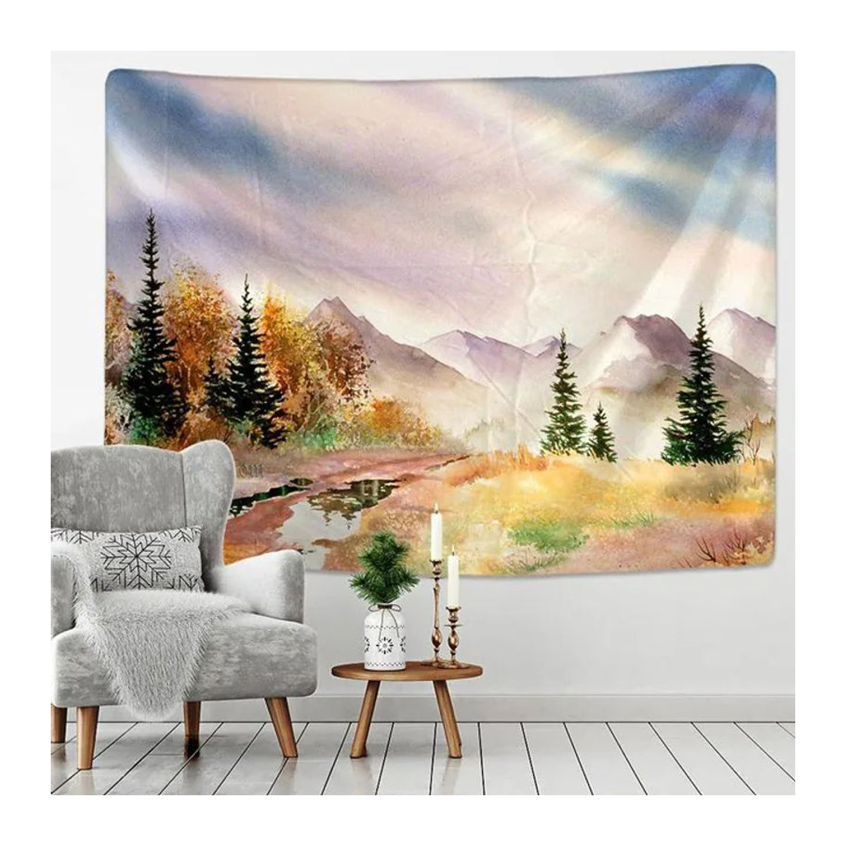 Bunter Wandteppich mit psychedelischem Wald-Motiv im Bohemian-Stil von Super Six, mehrfarbig, B/H: 95 x 70 cm - Bild 1
