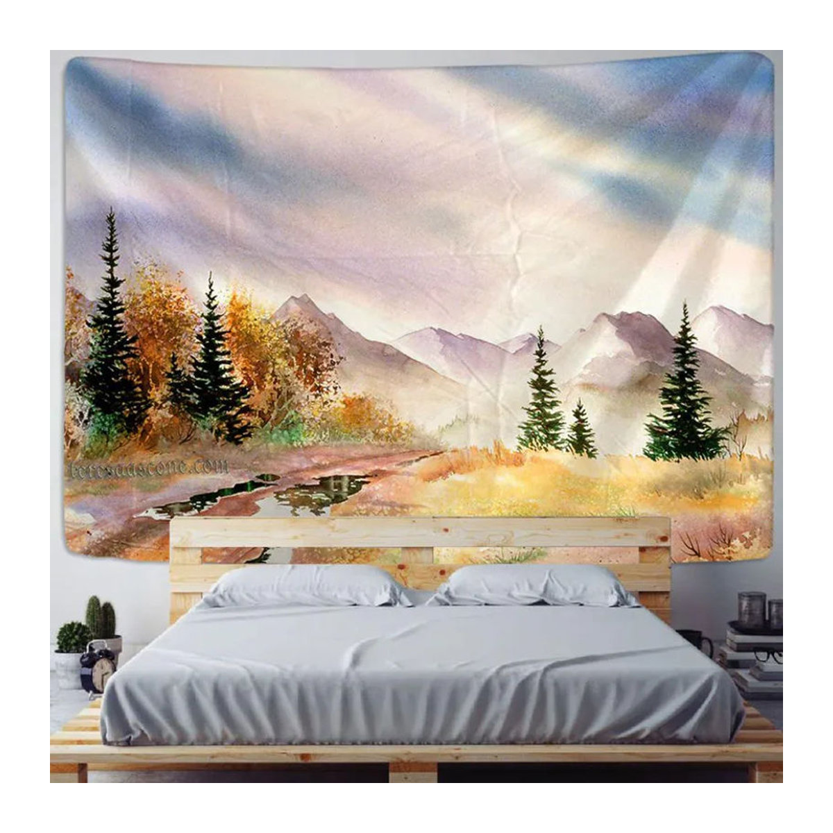 Bunter Wandteppich mit psychedelischem Wald-Motiv im Bohemian-Stil von Super Six, mehrfarbig, B/H: 95 x 70 cm - Bild 3