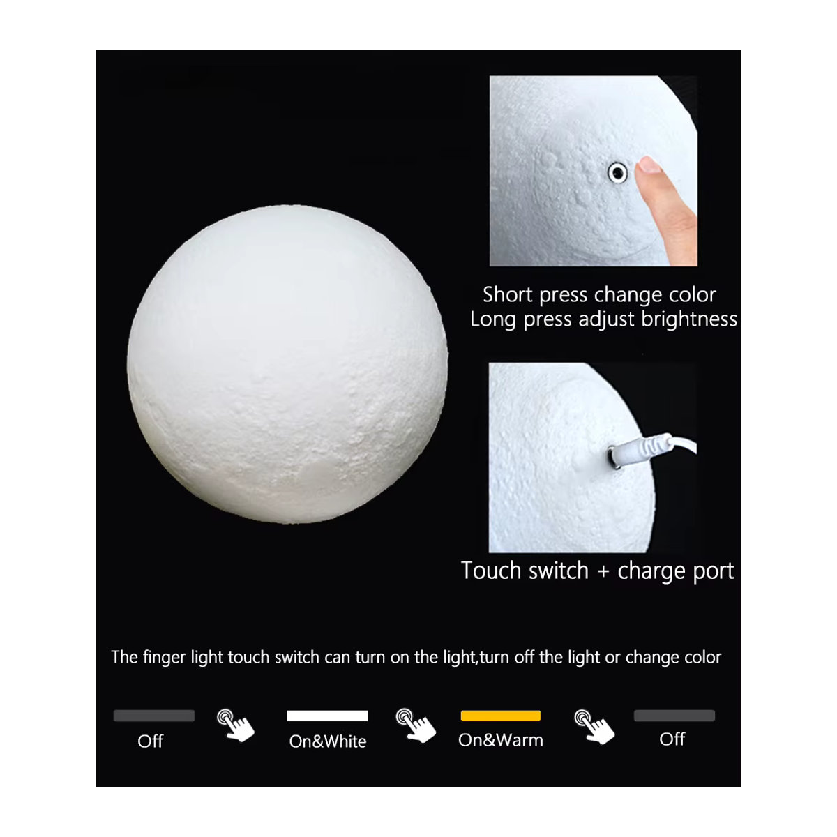 Buntes 3D-gedrucktes Mond-Nachtlicht mit Sternen-Design, wiederaufladbare LED Nachttischlampe im skandinavischen Stil für deine Wohnkultur - Bild 3