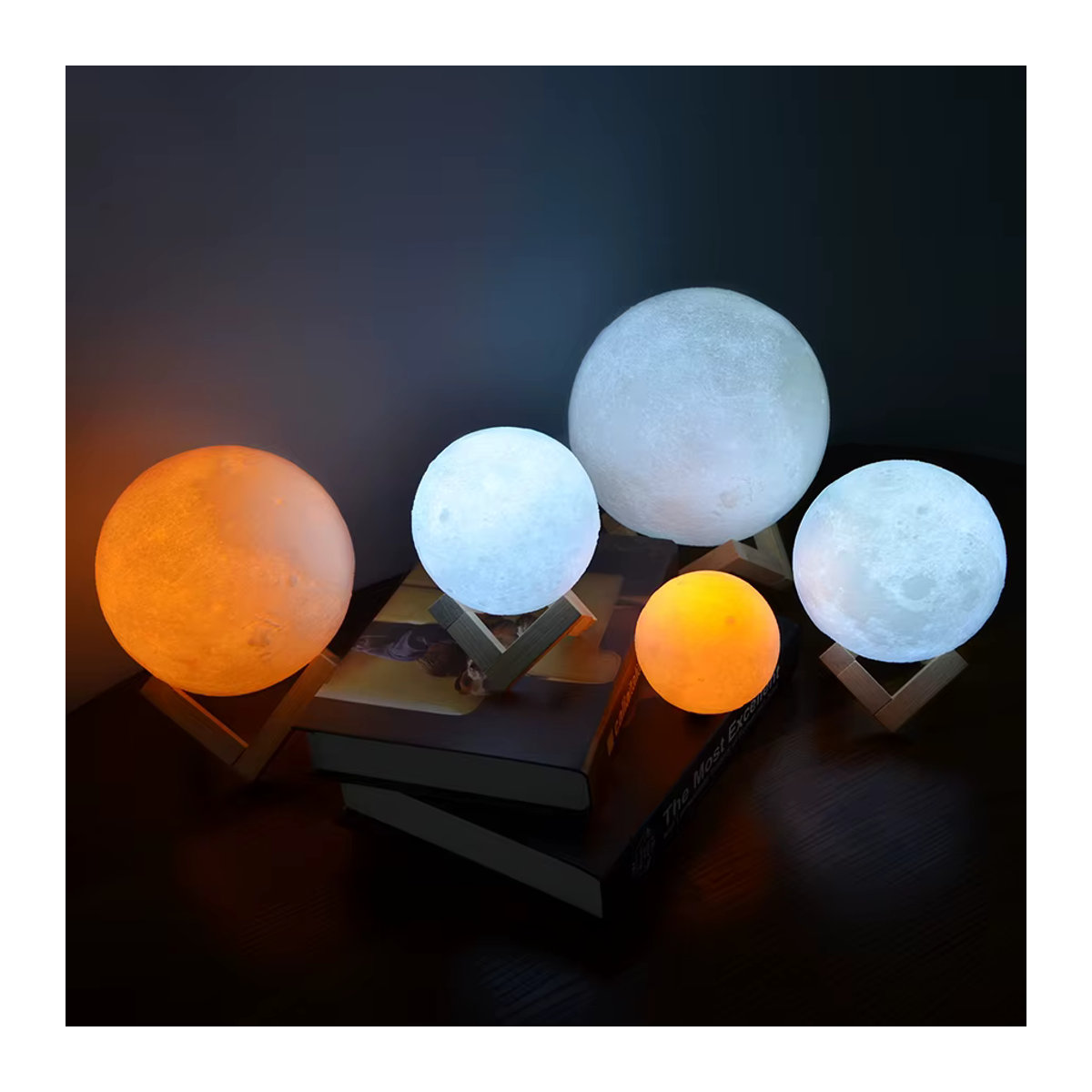 Buntes 3D-gedrucktes Mond-Nachtlicht mit Sternen-Design, wiederaufladbare LED Nachttischlampe im skandinavischen Stil für deine Wohnkultur - Bild 5