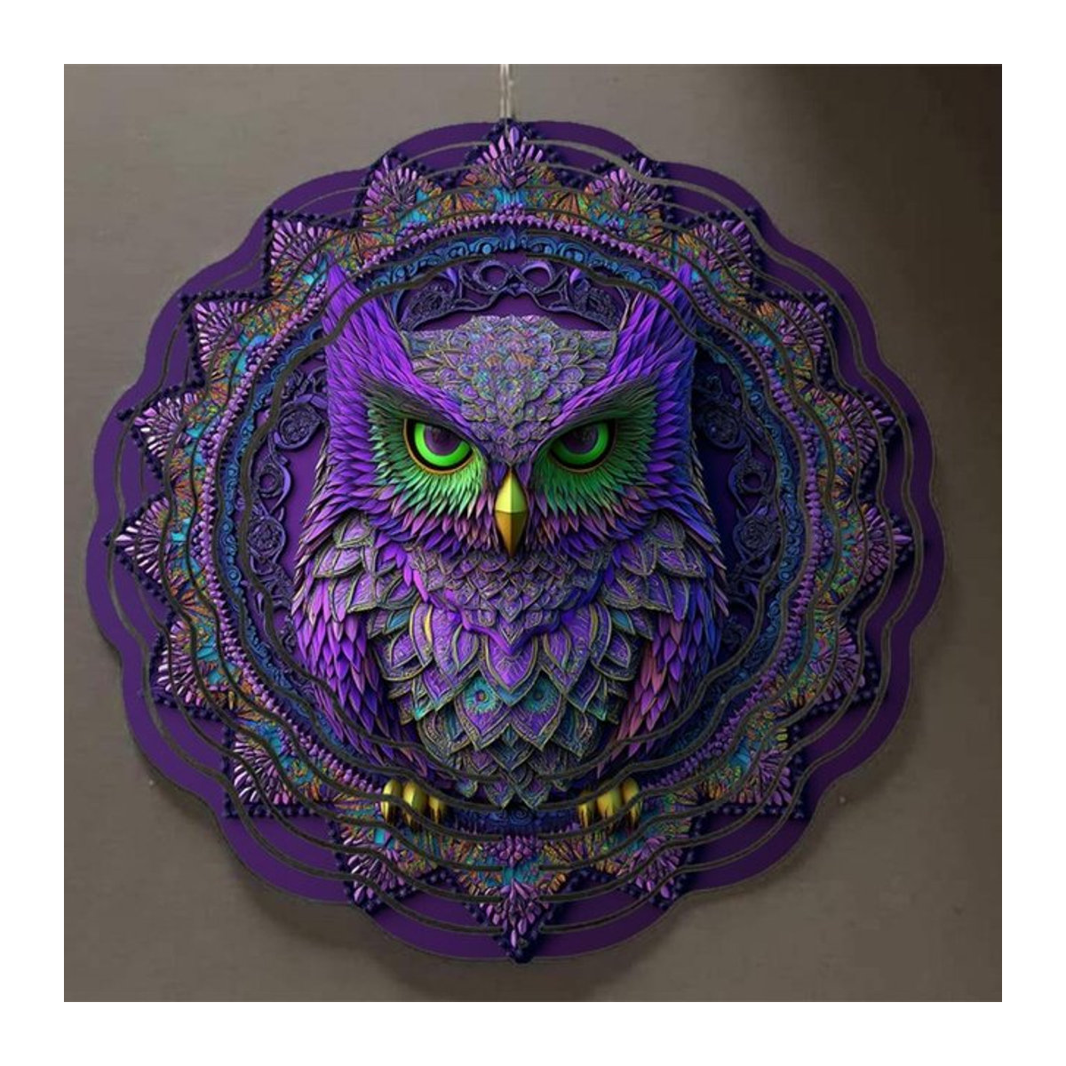 Buntes 3D-Mandala-Windspiel mit Eulen-Design in Lila und Mehrfarbig, Durchmesser: 25,4 cm - Bild 1