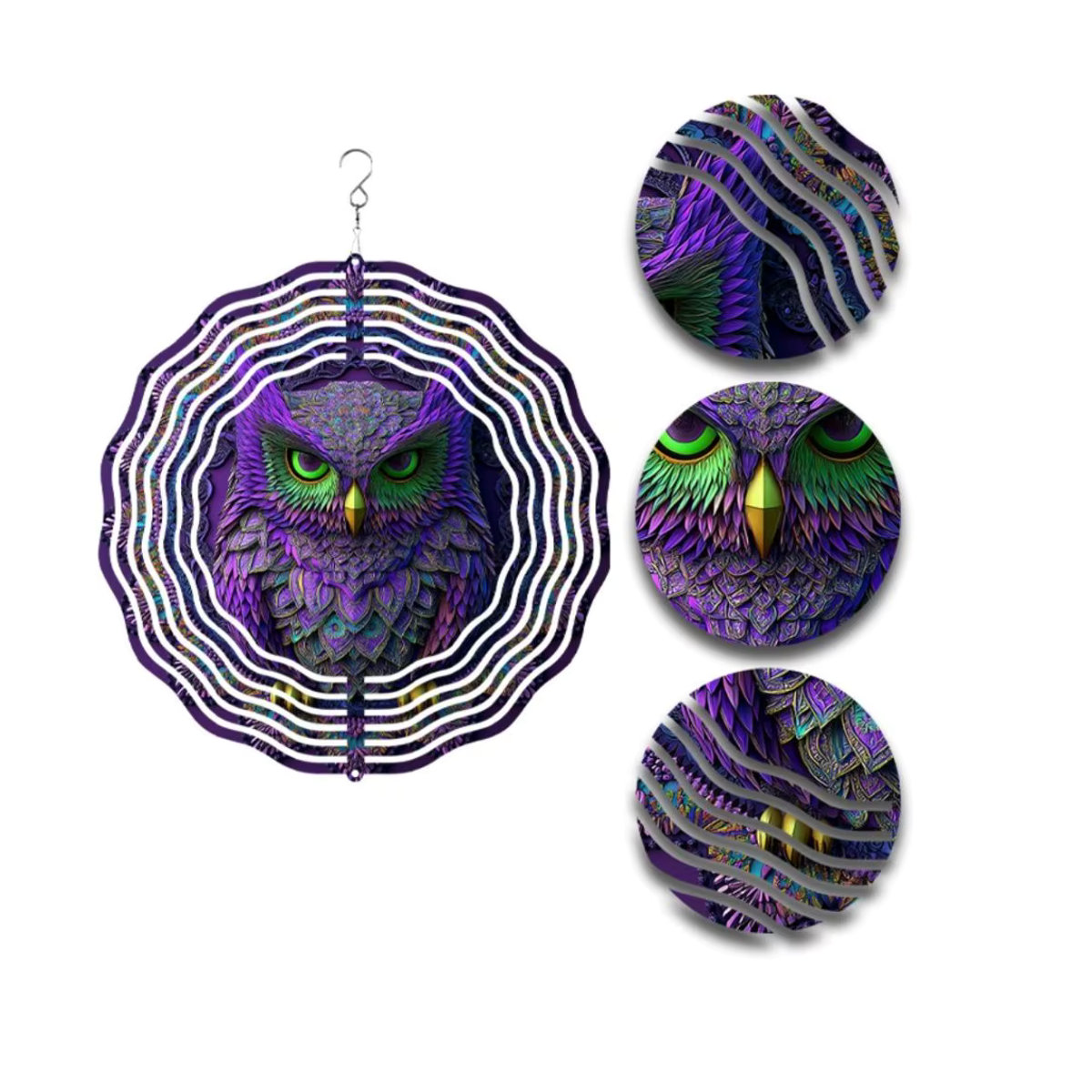 Buntes 3D-Mandala-Windspiel mit Eulen-Design in Lila und Mehrfarbig, Durchmesser: 25,4 cm - Bild 2