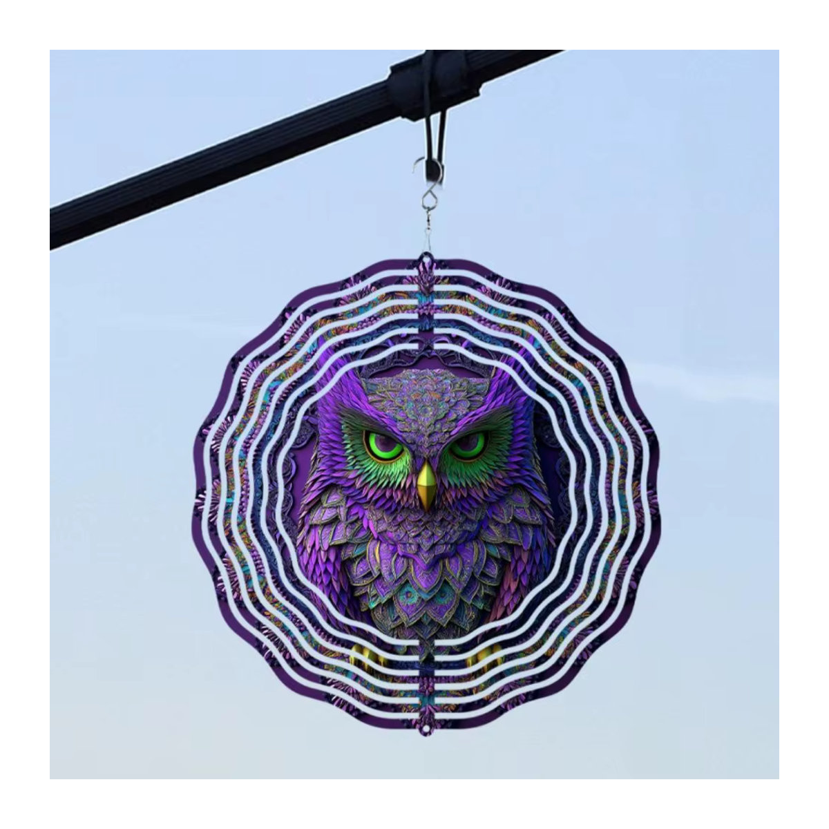 Buntes 3D-Mandala-Windspiel mit Eulen-Design in Lila und Mehrfarbig, Durchmesser: 25,4 cm - Bild 4