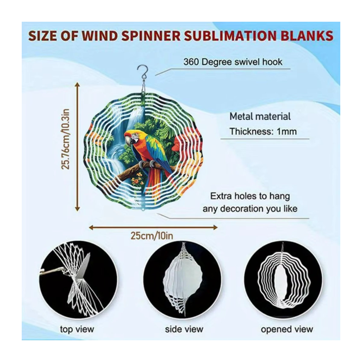 Buntes 3D-Windspiel aus Metall im Tropenregenwald-Design mit Papageien und Glockenspiel zur Gartendekoration - Bild 2