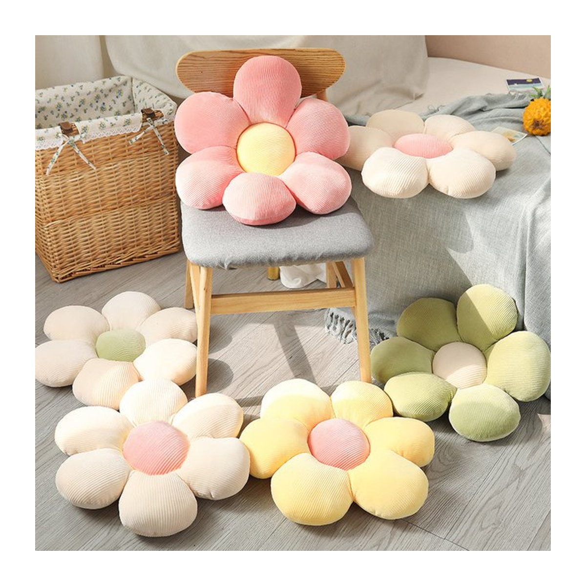 Buntes Blumen Plüschkissen in Blütenform als weiches Stofftier für Baby und Kinder zur Dekoration - Bild 1