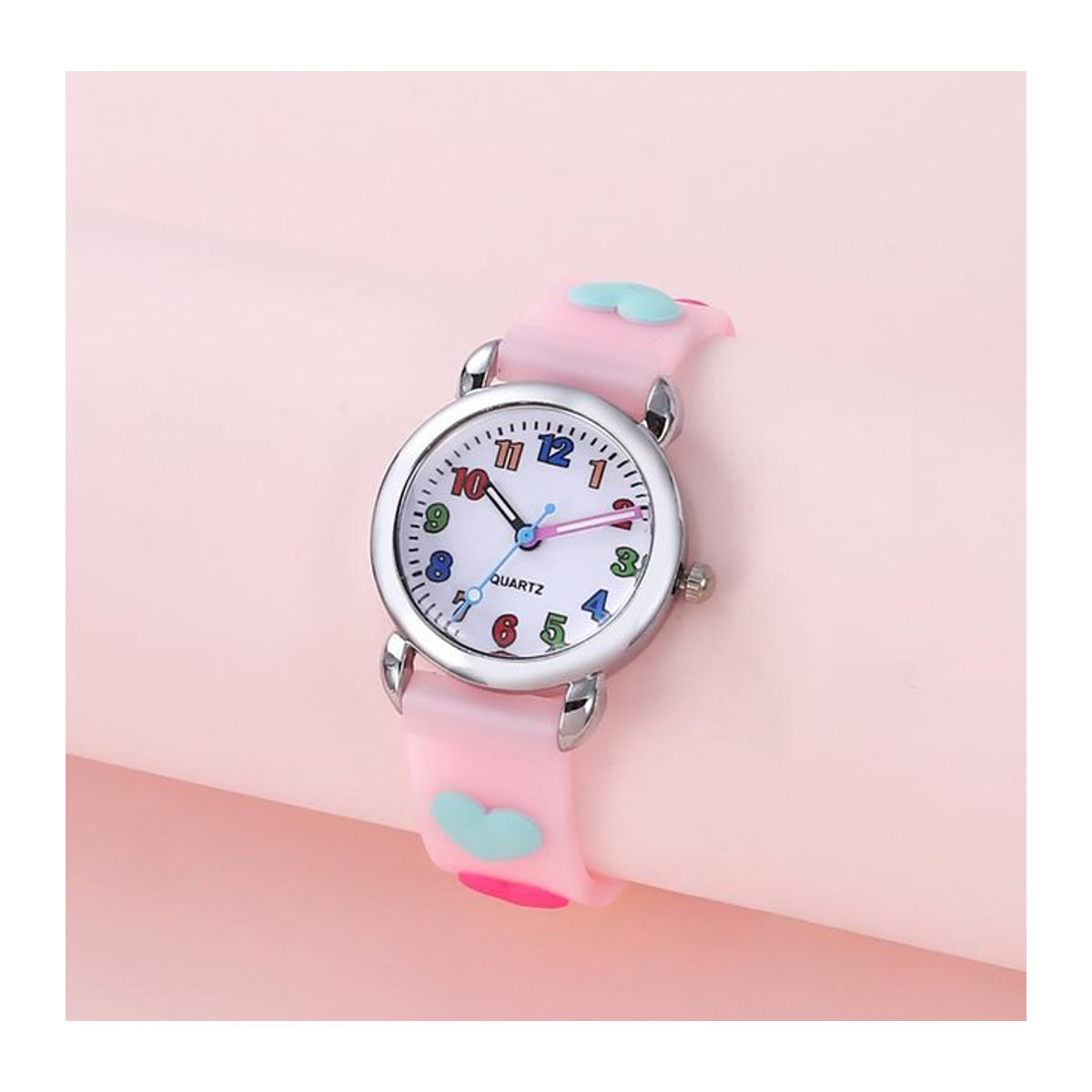 Buntes digitales Kinderarmband-Set in Herzform aus Kunststoff, Rosa und Mehrfarbig - Bild 1