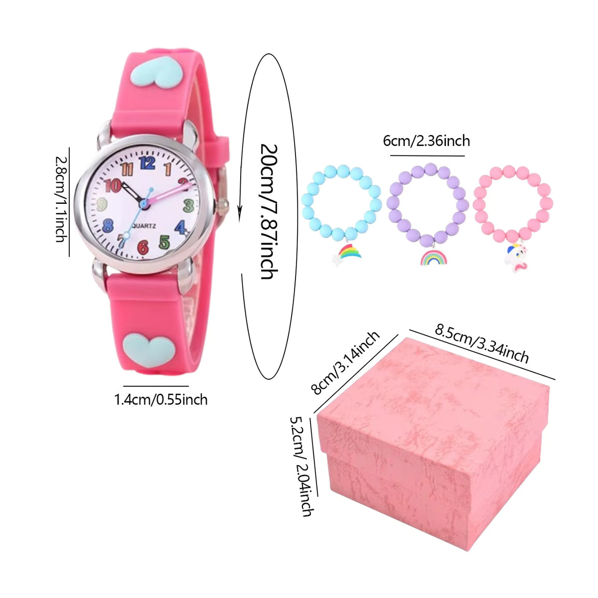 Buntes digitales Kinderarmband-Set in Herzform aus Kunststoff, Rosa und Mehrfarbig - Bild 2