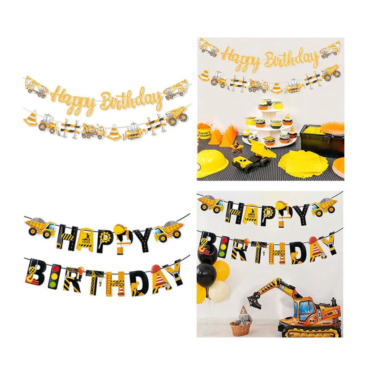 Buntes Geburtstags-Banner mit Bau-Motiv und Buchstaben als hängende Papier-Dekoration für Kinder - Bild 4