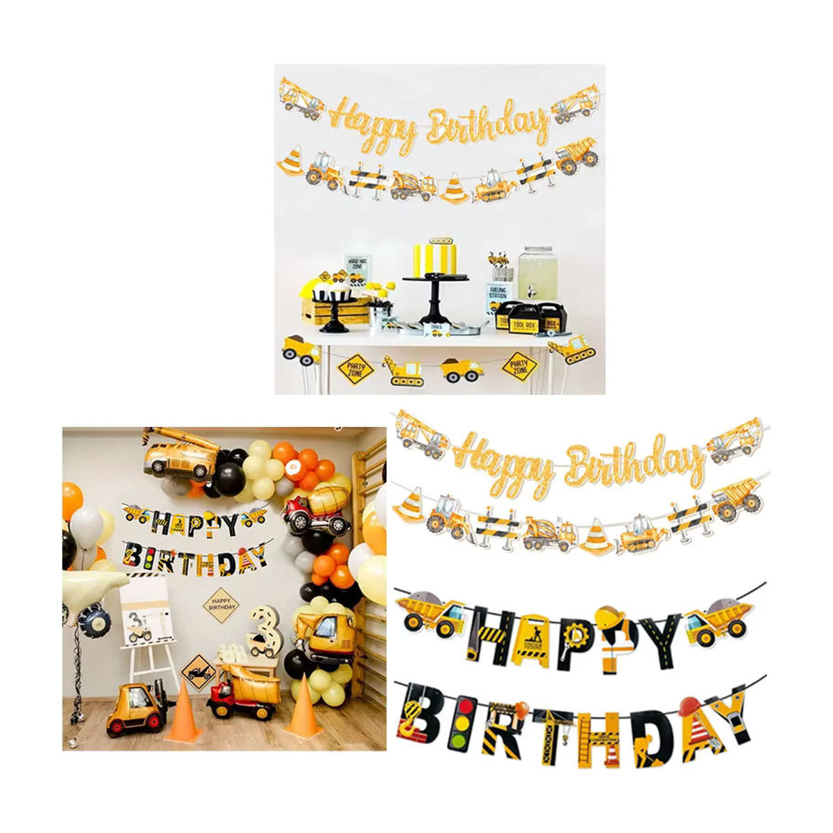 Buntes Geburtstags-Banner mit Bau-Motiv und Buchstaben als hängende Papier-Dekoration für Kinder - Bild 5