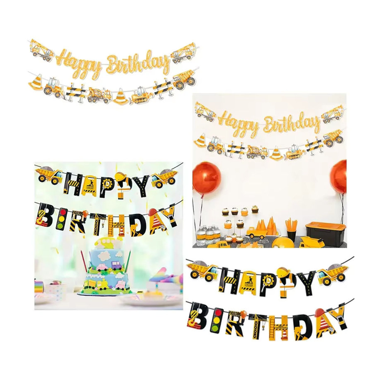 Buntes Geburtstags-Banner mit Bau-Motiv und Buchstaben als hängende Papier-Dekoration für Kinder - Bild 6