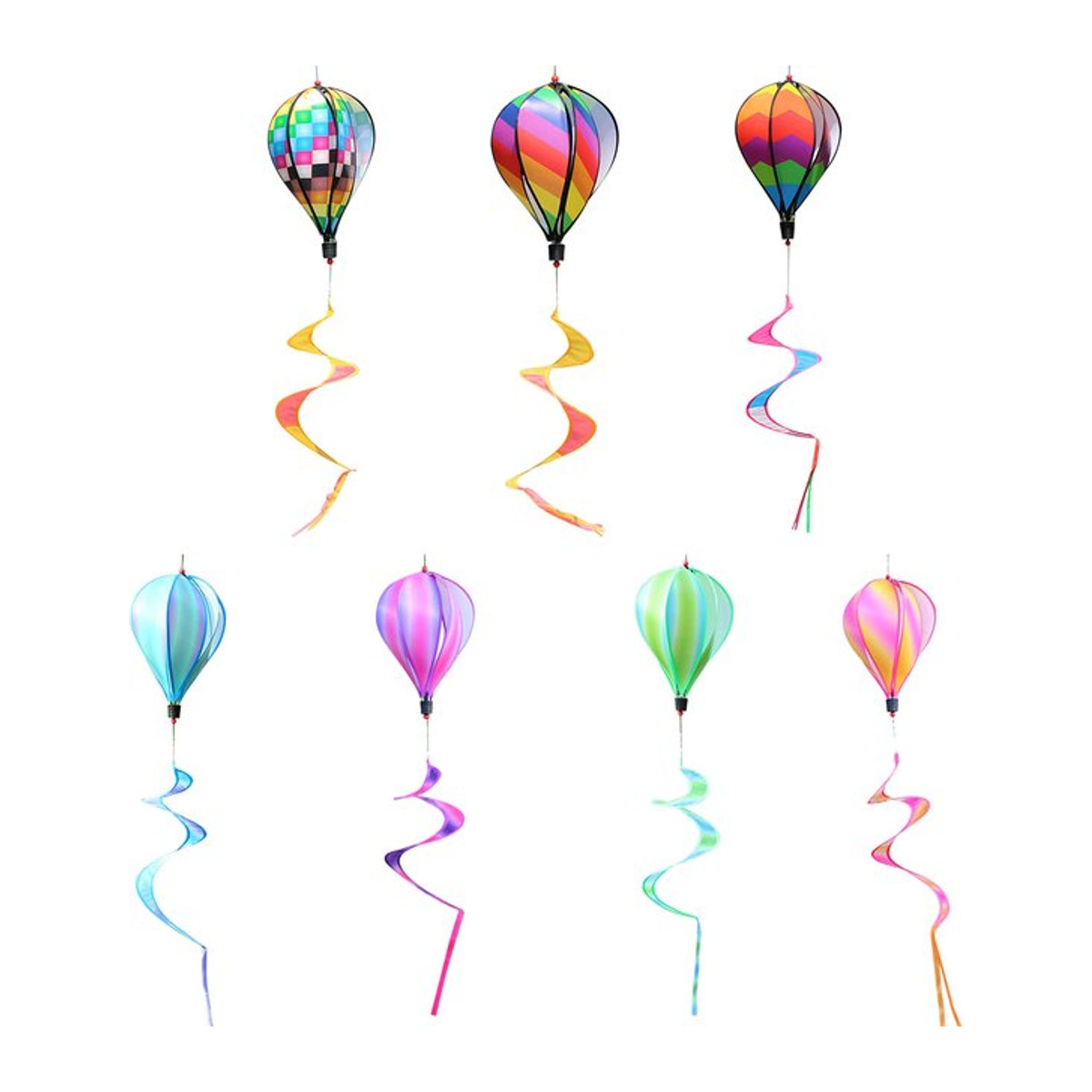Buntes Heißluftballon-Windspiel aus Kunststoff als geometrische kinetische Hängedekoration in Mehrfarbig - Bild 1
