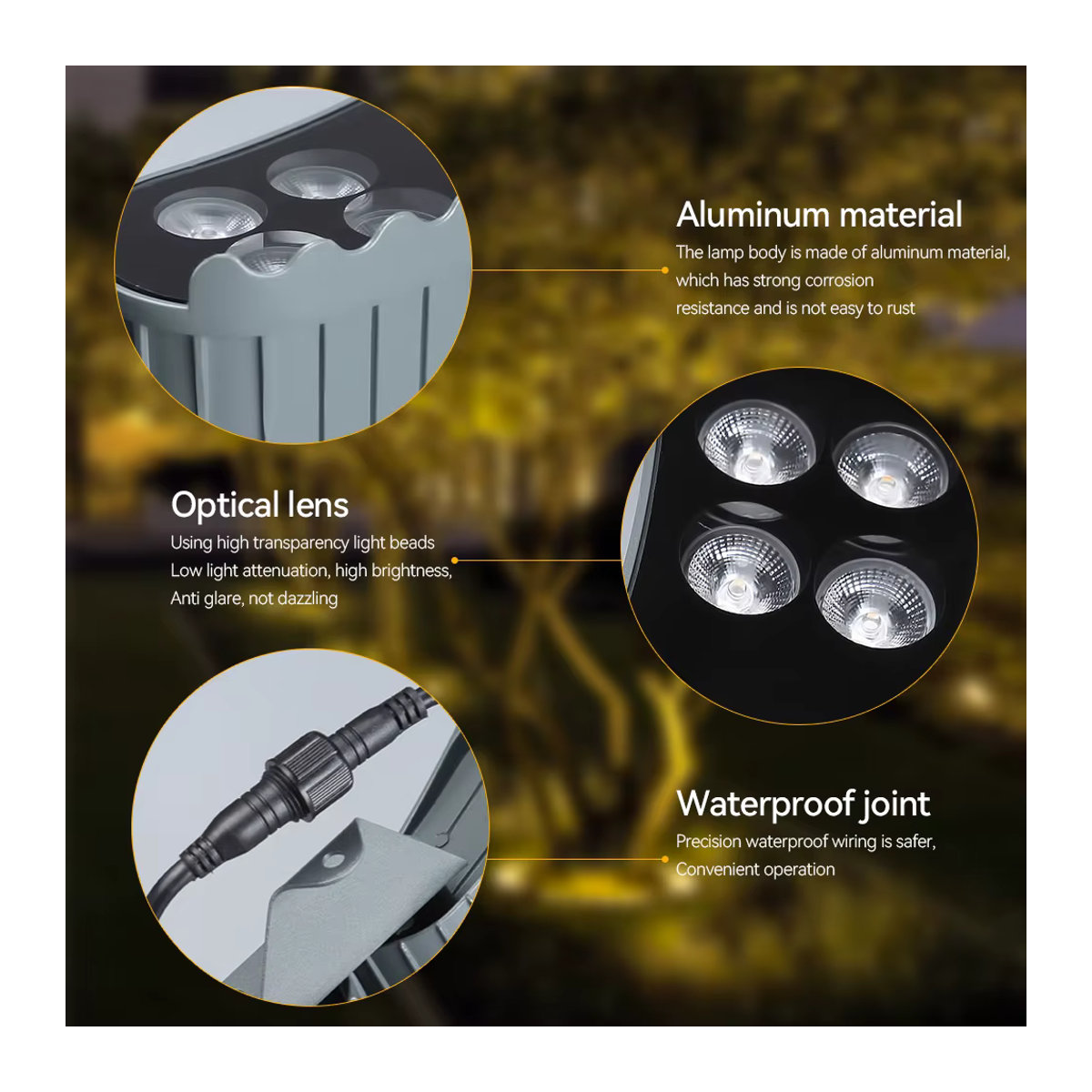 Burhui 4er Set LED Gartenbaum Umarmungslichter mit Nachtprojektion, Bunte Außenlandschaftslampe aus Aluminium, IP65 wasserdicht für Garten, Park und Hof - Bild 3