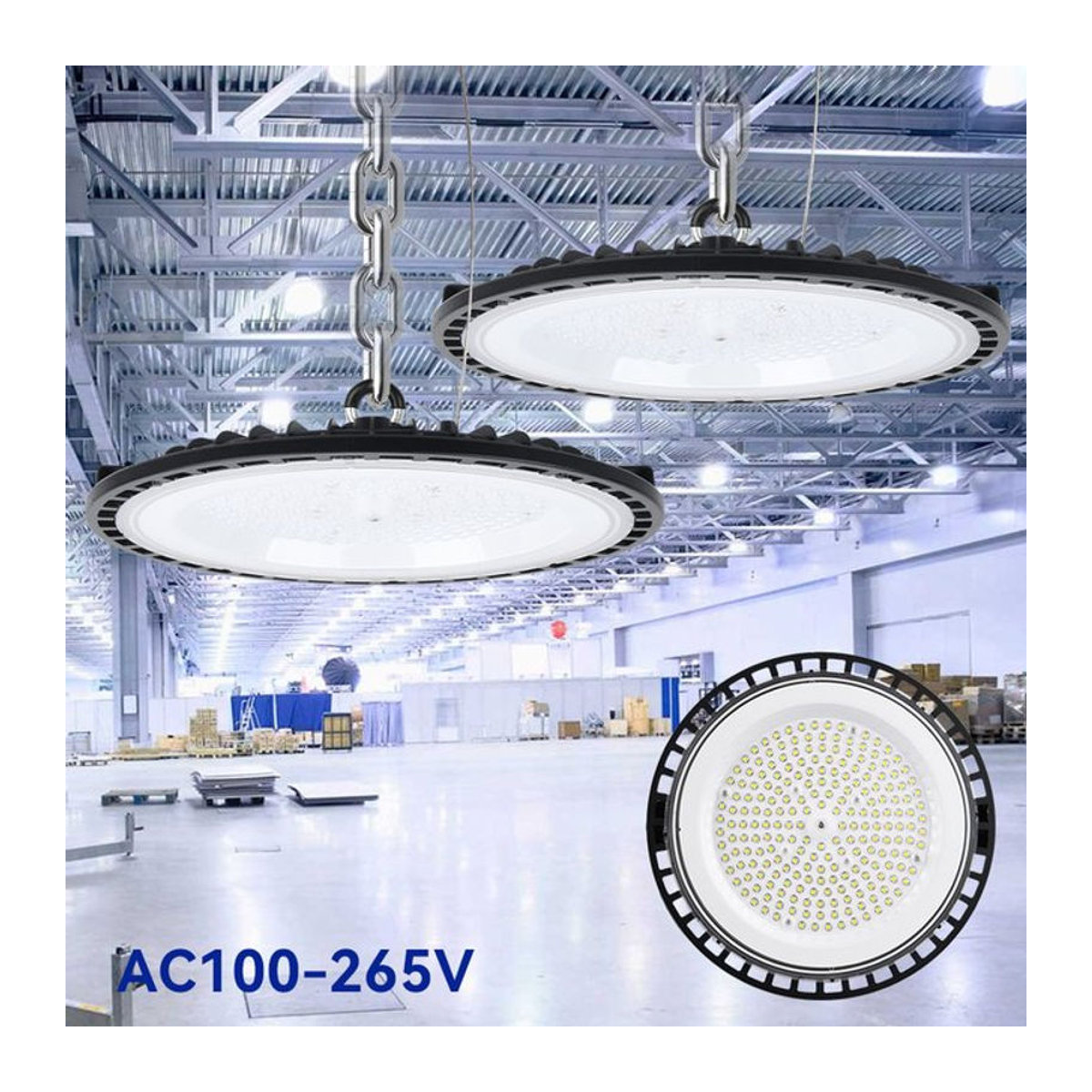 Burhui LED Industriebeleuchtung UFO High Bay Shop Light 200W Schwarz aus Aluminium - Bild 1