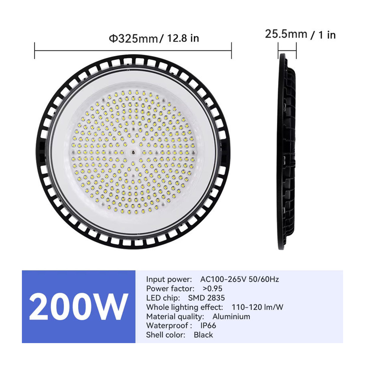 Burhui LED Industriebeleuchtung UFO High Bay Shop Light 200W Schwarz aus Aluminium - Bild 2