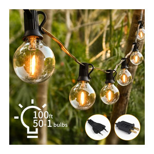 Burhui LED Retro Lichterkette mit G40 Glas Glühbirnen Schwarz 30m für Garten und Terrasse