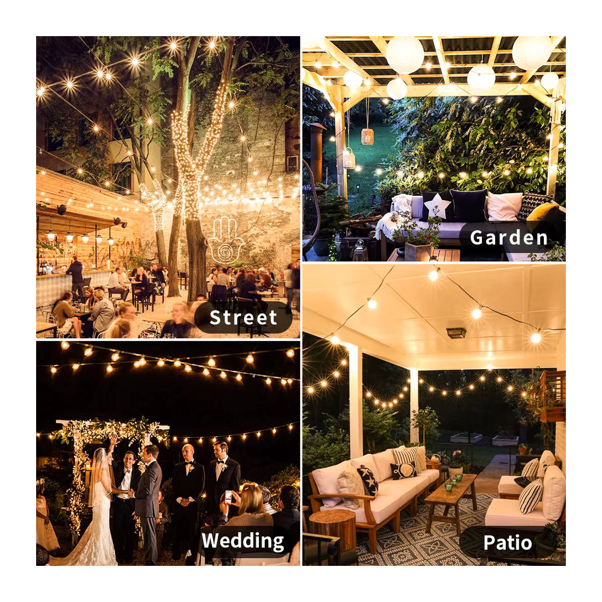 Burhui LED Retro Lichterkette mit G40 Glas Glühbirnen Schwarz 30m für Garten und Terrasse - Bild 6
