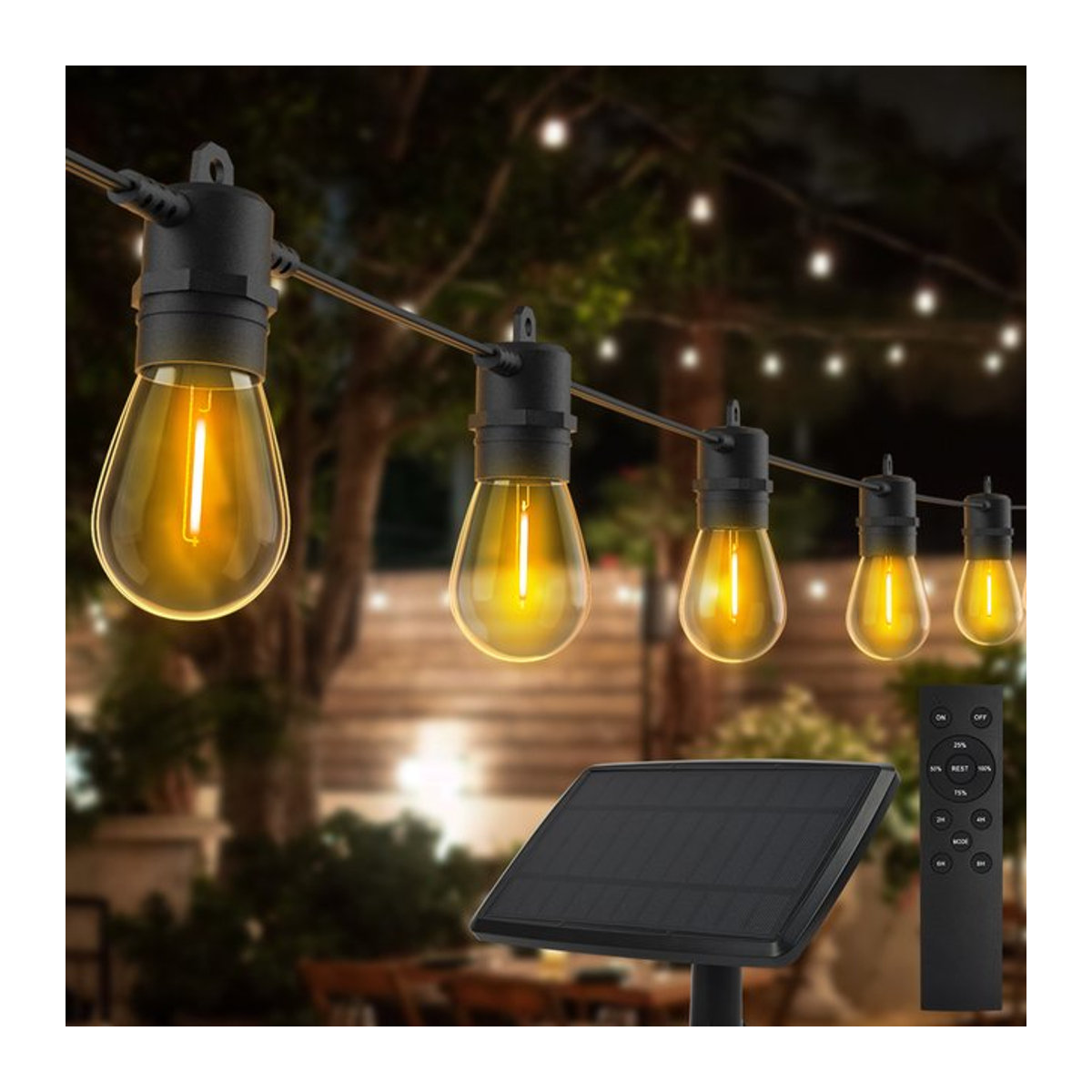 Burhui S14 Solar LED Lichterkette Retro Schwarz Wasserdichte Outdoor Girlande für Garten und Hinterhof - Bild 1