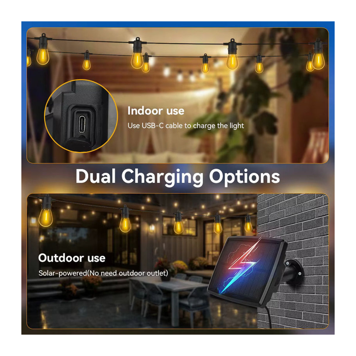 Burhui S14 Solar-Lichterkette für den Außenbereich in Schwarz mit Fernbedienung, wasserdicht und bruchsicher, 15 Meter - Bild 2