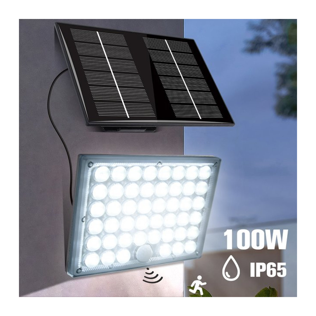 Burhui Solar-LED-Flutlicht in Weiß mit Bewegungsmelder und 3 Modi als wasserdichter Außenstrahler für Garten und Garage - Bild 1