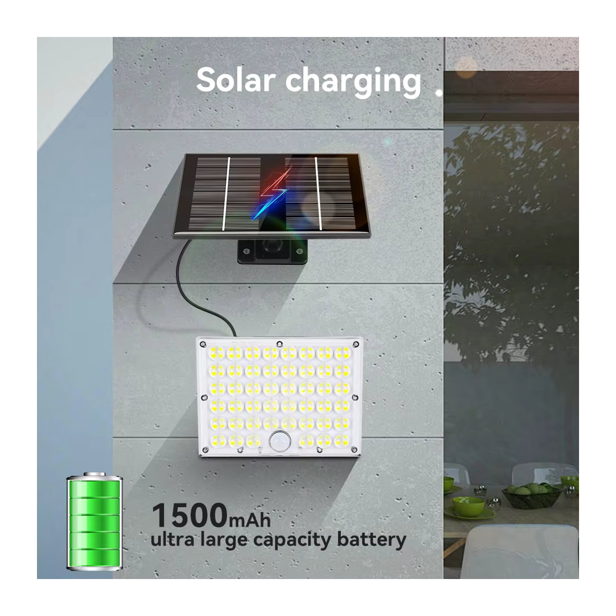 Burhui Solar-LED-Flutlicht in Weiß mit Bewegungsmelder und 3 Modi als wasserdichter Außenstrahler für Garten und Garage - Bild 2