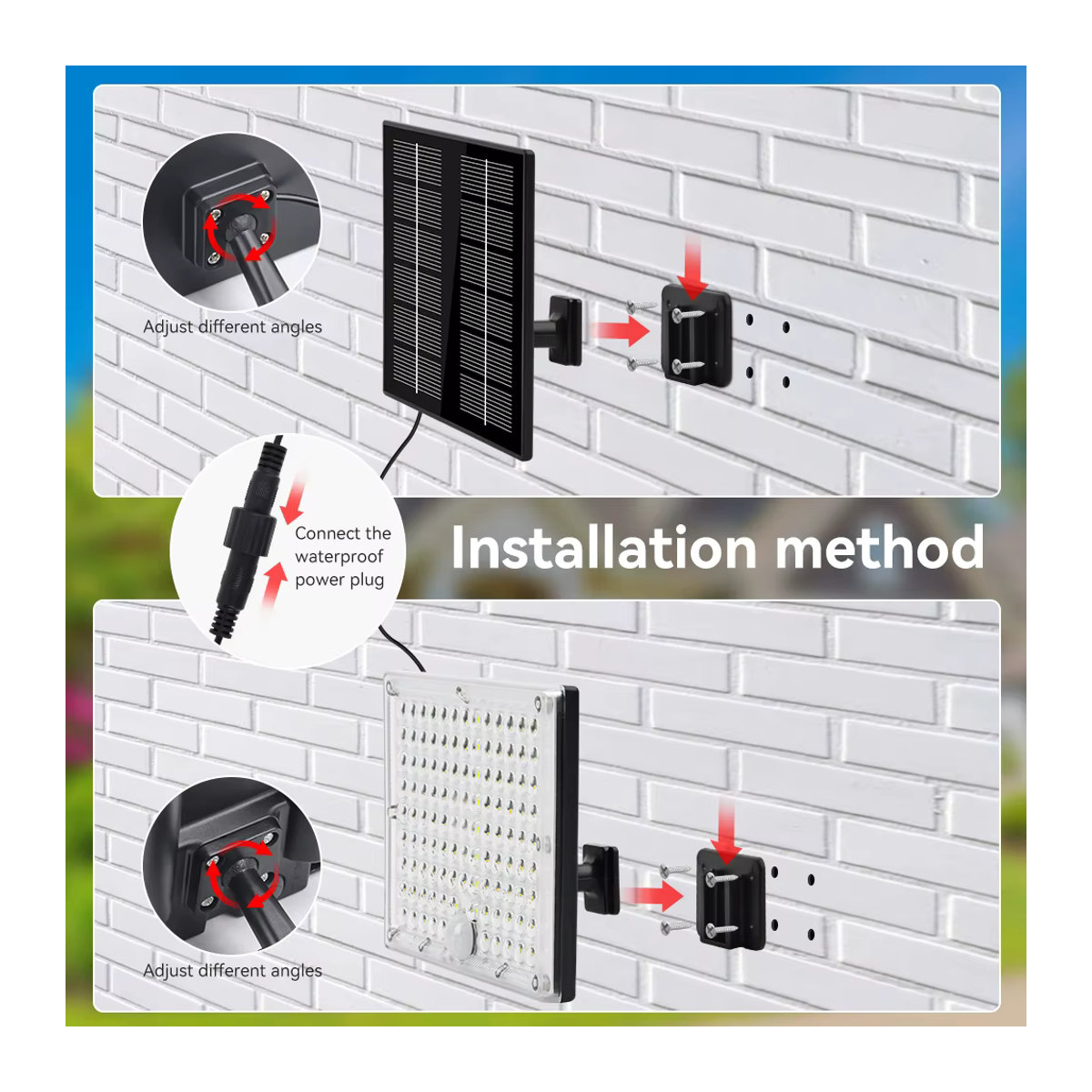 Burhui Solar-LED-Flutlicht in Weiß mit Bewegungsmelder und 3 Modi als wasserdichter Außenstrahler für Garten und Garage - Bild 5