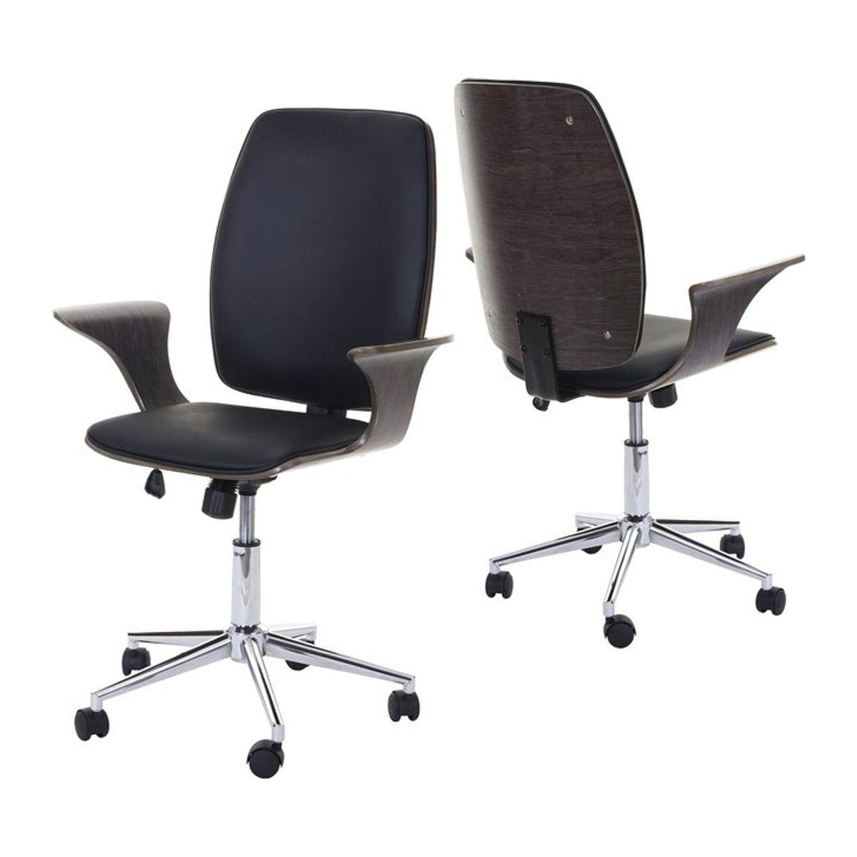 Bürostuhl MCW-C54 Chefsessel Drehstuhl aus Bugholz und Kunstleder in Grau mit schwarzer Sitzfläche im Mid-Century Design - Bild 1
