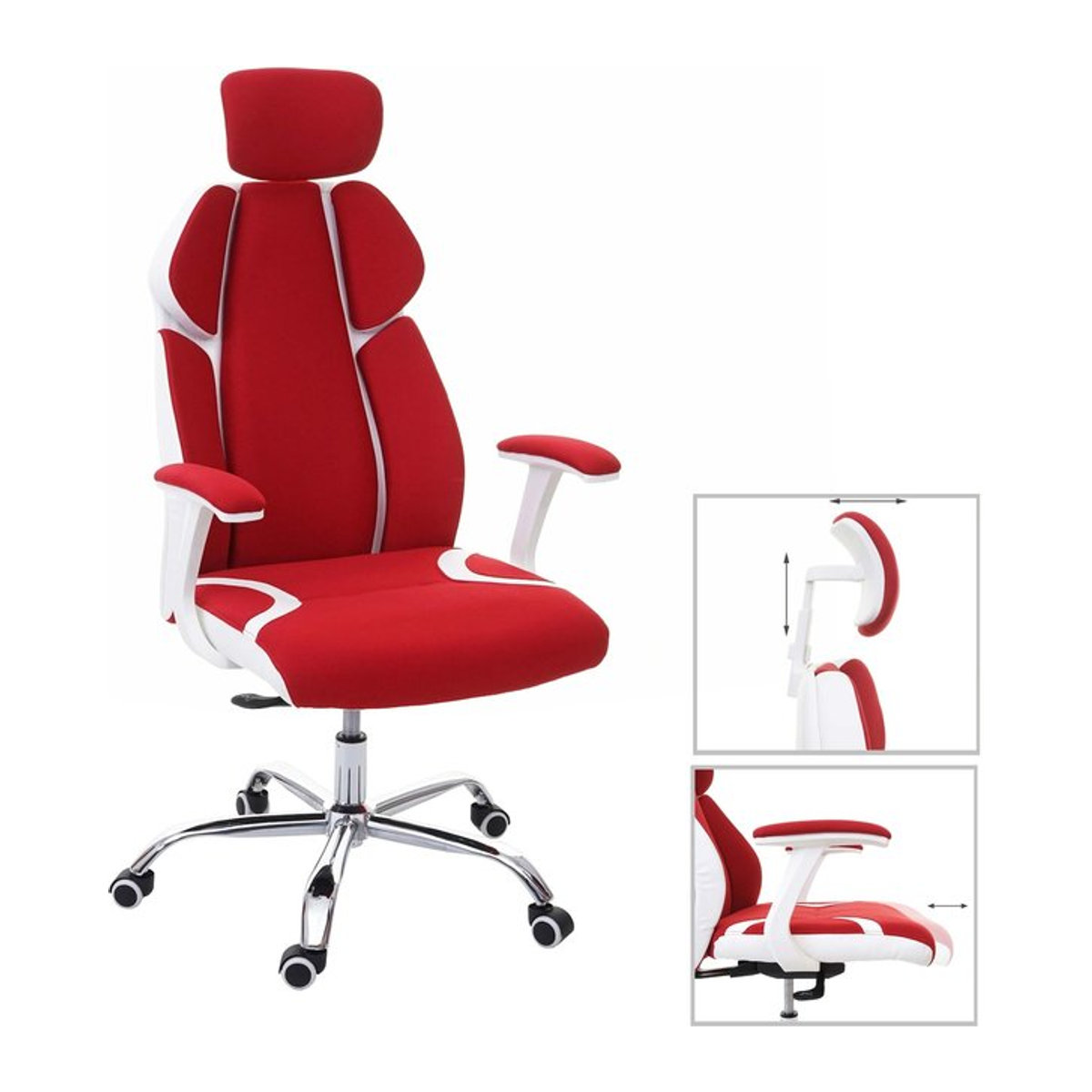 Bürostuhl MCW-F12 Chefsessel mit Sliding-Funktion in Rot/Weiß aus Stoff und Kunstleder - Bild 1