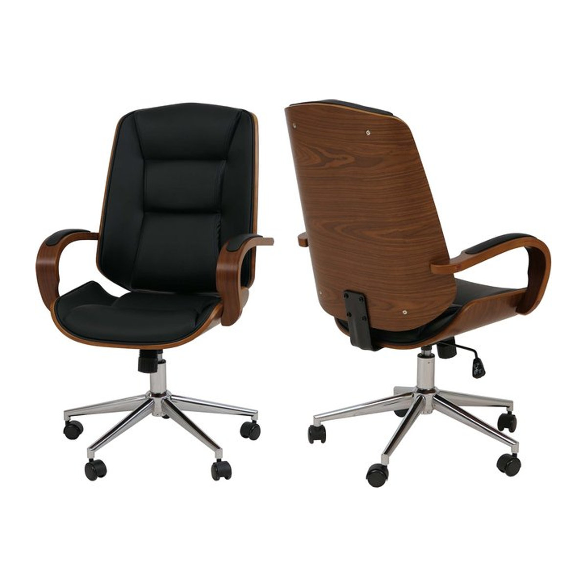 Bürostuhl MCW-O83 Chefsessel aus Kunstleder in Walnuss-Optik und Schwarz im Mid-Century Design - Bild 1