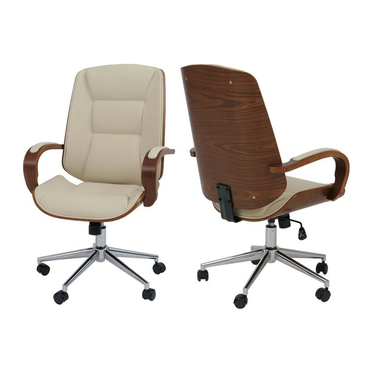 Bürostuhl MCW-O83 Chefsessel aus Kunstleder und Bugholz in Walnuss-Optik und Creme - Bild 1