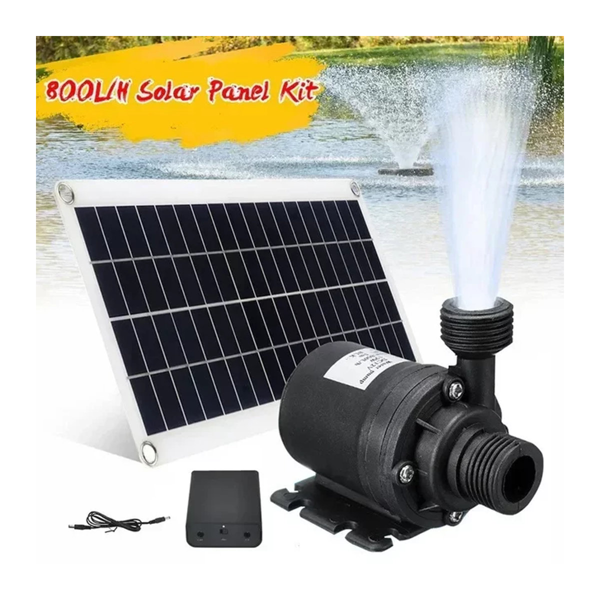 Bürstenloses Solar Wasserpumpen-Kit 800L/H in Schwarz für Pool, Teich, Vogelbad und Gartenbrunnen - Bild 1