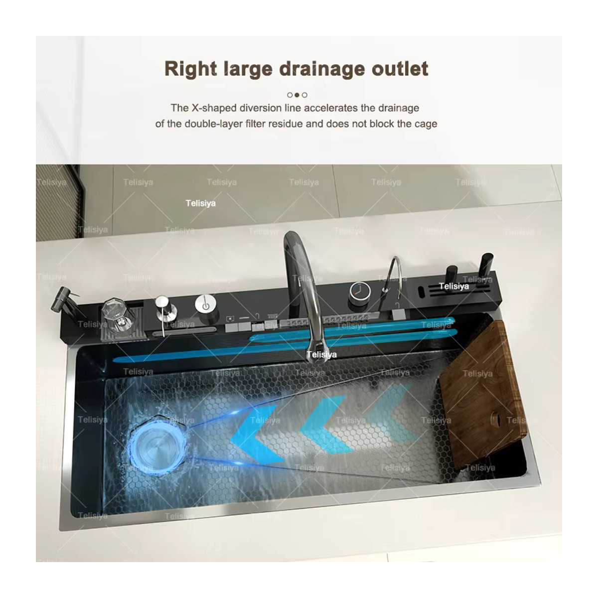 BusySink Multifunktionale Küchenspüle aus Edelstahl in Schwarz mit Wasserfall-Funktion und Digitalanzeige, B: 100 cm, T: 50 cm - Bild 4
