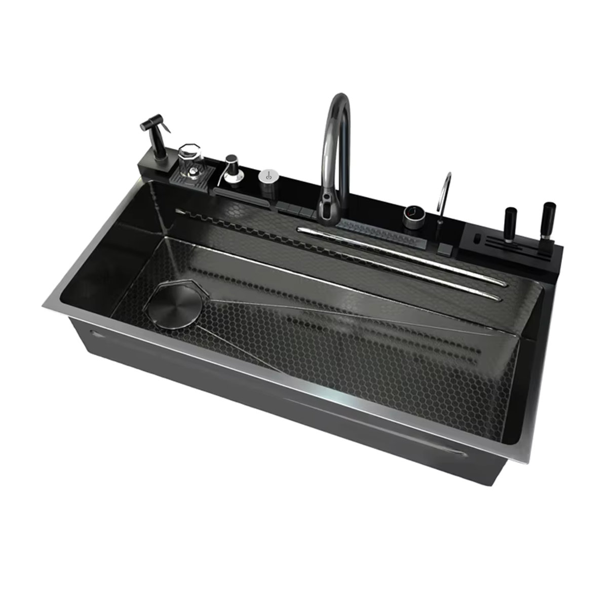 BusySink Multifunktionale Küchenspüle aus Edelstahl in Schwarz mit Wasserfall-Funktion und Digitalanzeige, B: 100 cm, T: 50 cm - Bild 5
