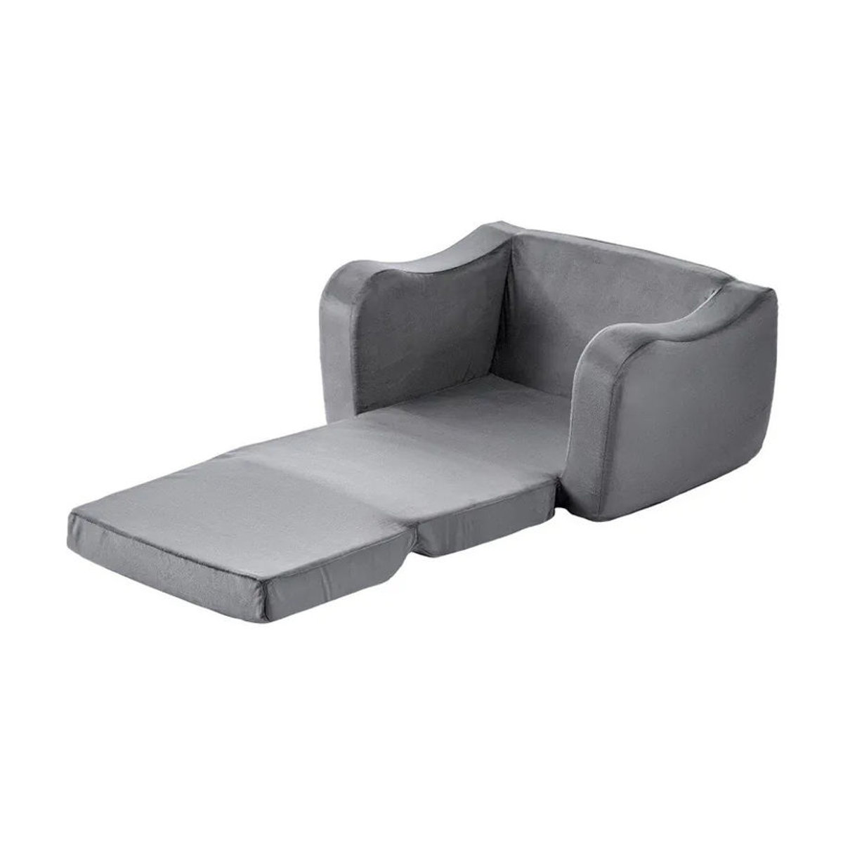Buying Solutions MB 2-in-1 Kindersofa Grau, faltbares Kleinkind-Weichsofa aus Stoff und Samt mit Armlehnen, umwandelbarer Kleinkindstuhl zum Liegesessel, B/T/H: 60 x 44,5 x 40,5 cm - Bild 2