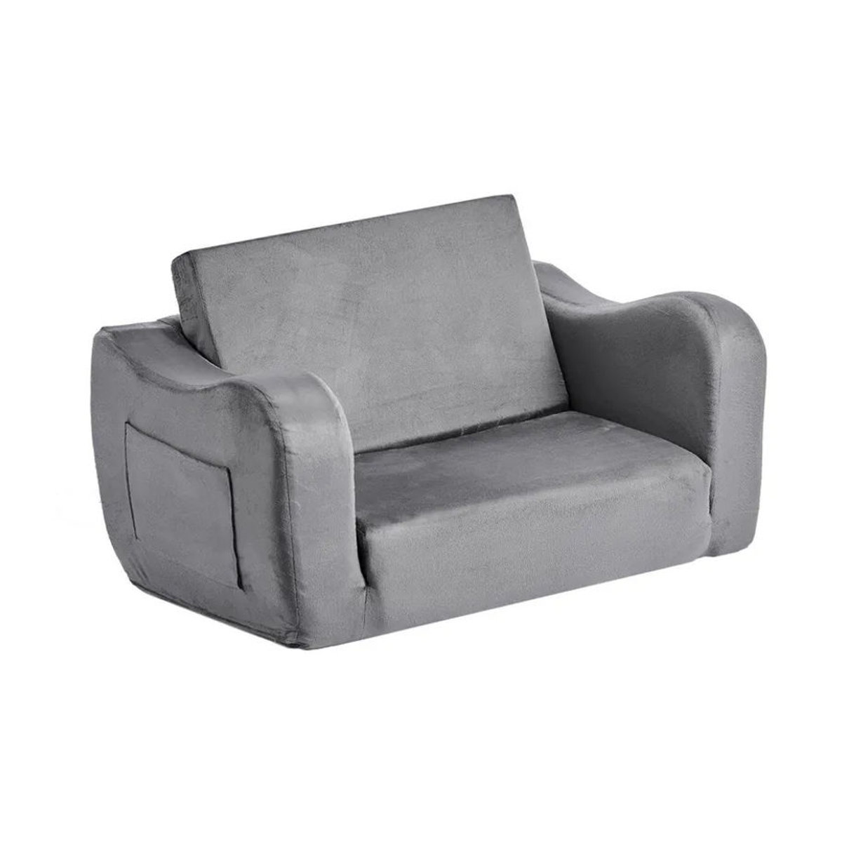 Buying Solutions MB 2-in-1 Kindersofa Grau, faltbares Kleinkind-Weichsofa aus Stoff und Samt mit Armlehnen, umwandelbarer Kleinkindstuhl zum Liegesessel, B/T/H: 60 x 44,5 x 40,5 cm - Bild 3
