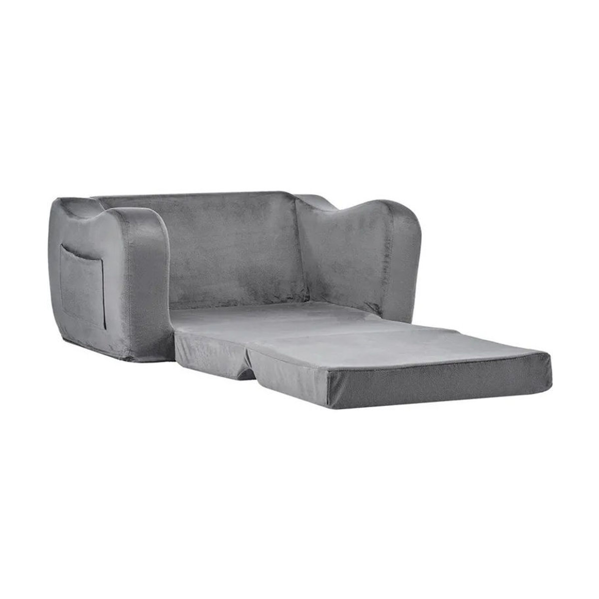 Buying Solutions MB 2-in-1 Kindersofa Grau, faltbares Kleinkind-Weichsofa aus Stoff und Samt mit Armlehnen, umwandelbarer Kleinkindstuhl zum Liegesessel, B/T/H: 60 x 44,5 x 40,5 cm - Bild 4